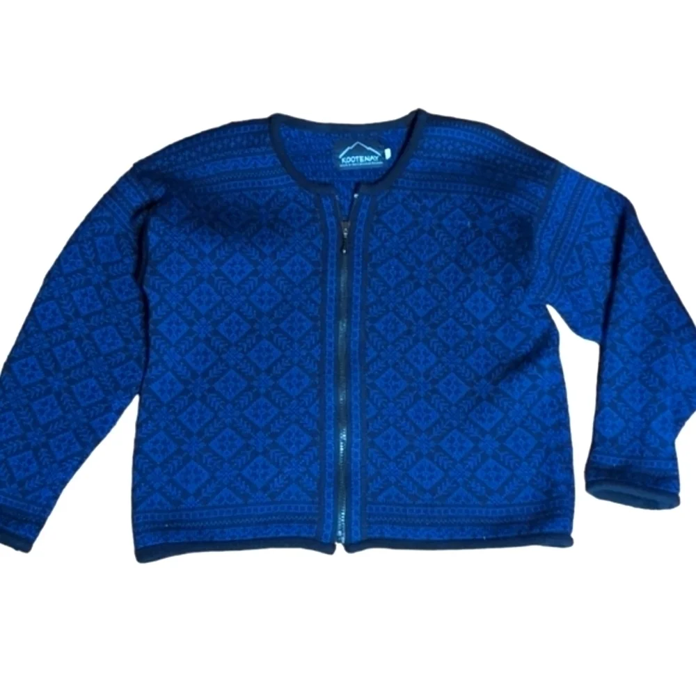 Nordic Wool Cardigan By Kootenay Canadian Rockies Zip Up navy Scandi Girl Sz S - Picture 7 of 10